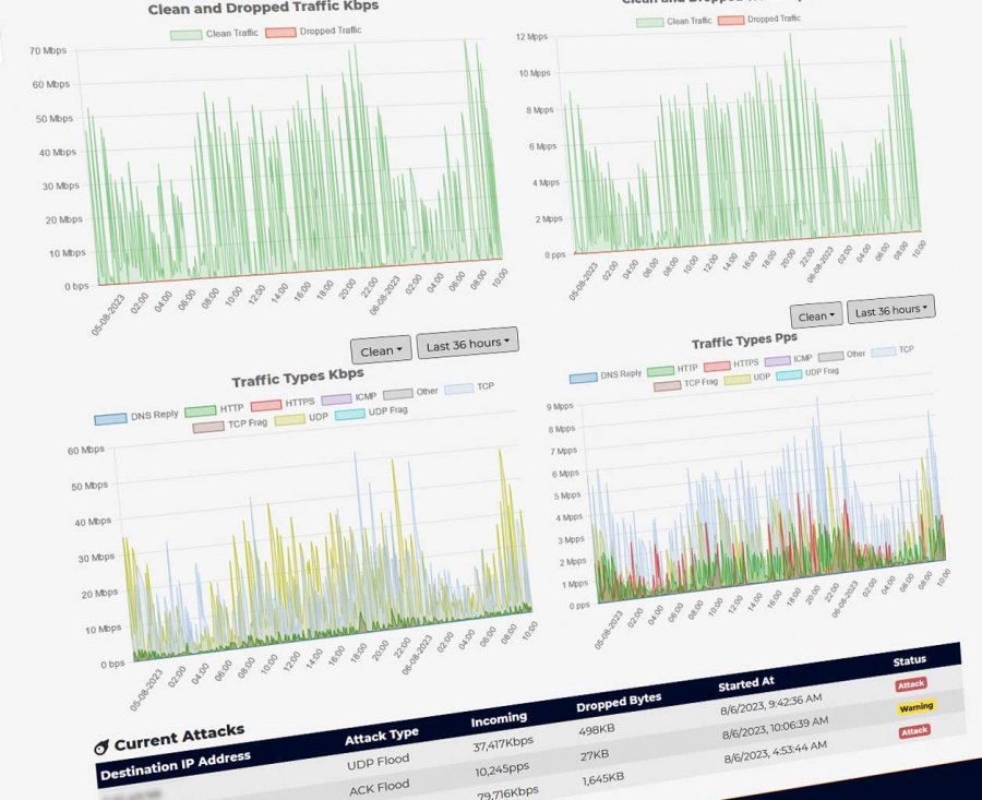 Having advanced graphs showing attacks in the DDoS protection cloud service empowers security teams with critical information to combat and mitigate DDoS attacks efficiently. It enables them to respond quickly, make data-driven decisions, and continuously improve their defense capabilities to safeguard their online services and applications.
